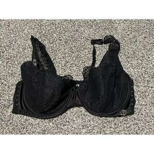C18 Joanna Hope Black Floral Lace Underwire Bra Rhinestone Detail US 40DDD